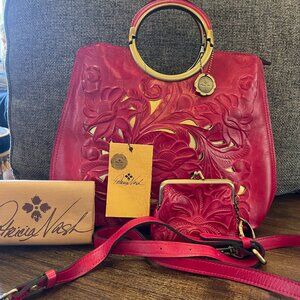 NWT Patricia Nash Arenzano Handbag in Magenta - Tooled Leather - Pink & Gold NEW